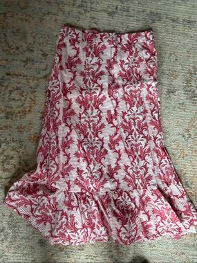 Pink Floral Midi Skirt with Ruffle Hem